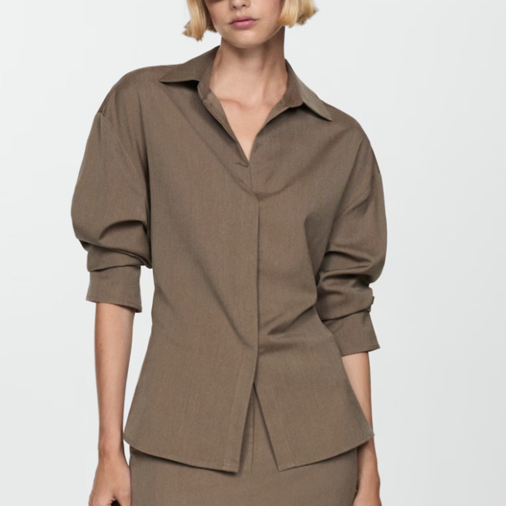 NWT Mango CONCEALED‎ BUTTON SHIRT size small light pastel/ Brown